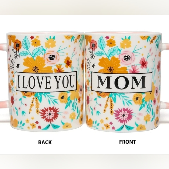 Oyiyo Gift For Mom White Pink Floral Multicolored I Love You Mom Mug NIB - Picture 2 of 8